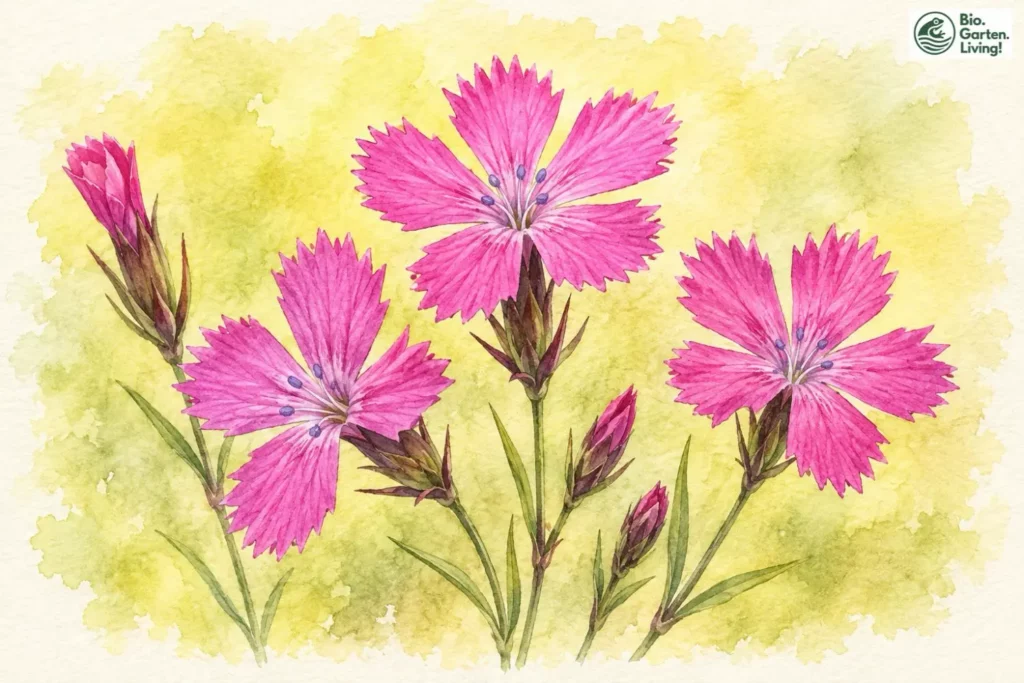 Aquarellillustration der Kartäusernelke (Dianthus carthusianorum)