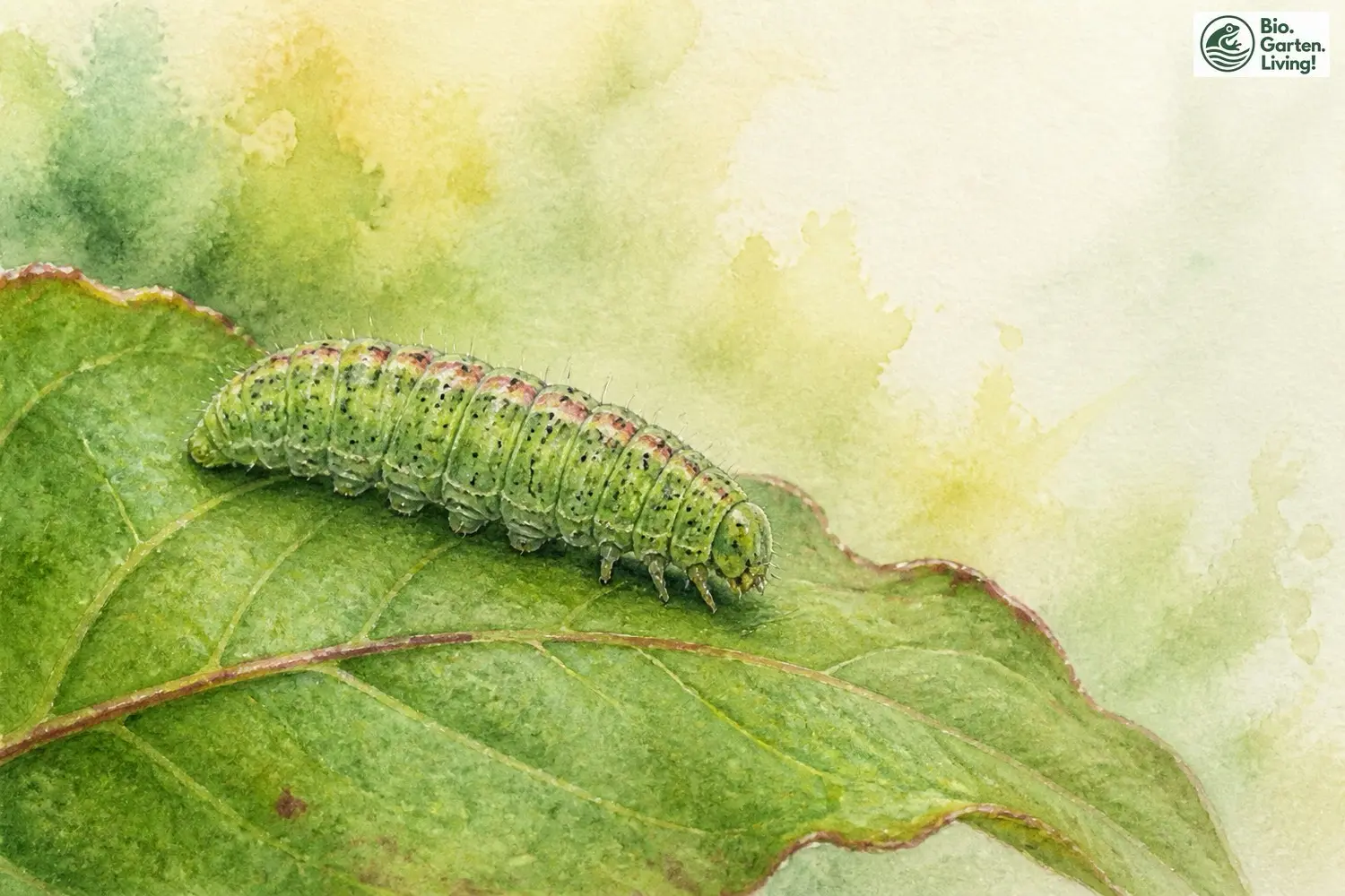 Raupe des Kleinen Feuerfalters (Lycaena phlaeas) am Wiesen-Sauerampfer