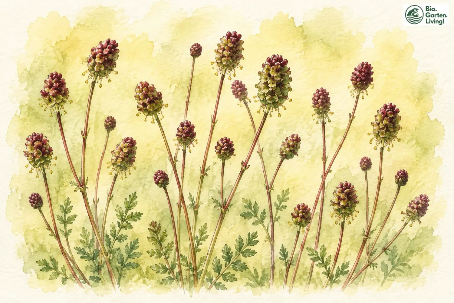Aquarellillustration des Kleinen Wiesenknopfs (Sanguisorba minor)