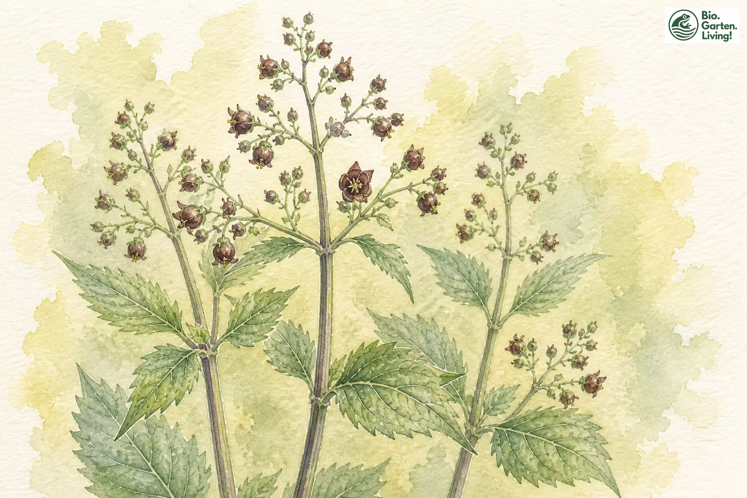 Aquarellillustration der Knotigen Braunwurz (Scrophularia nodosa)