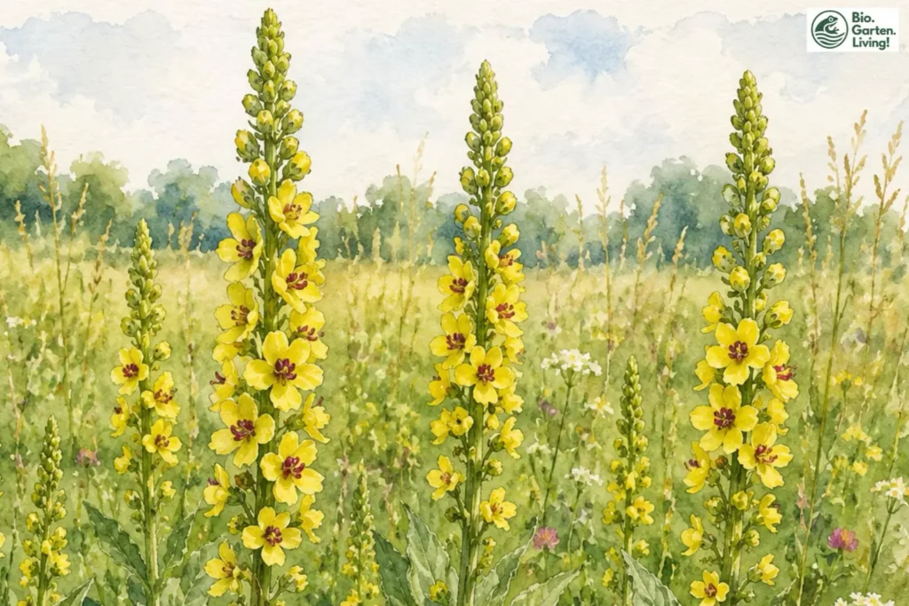 Aquarellillustration der Königskerze (Verbascum nigrum)