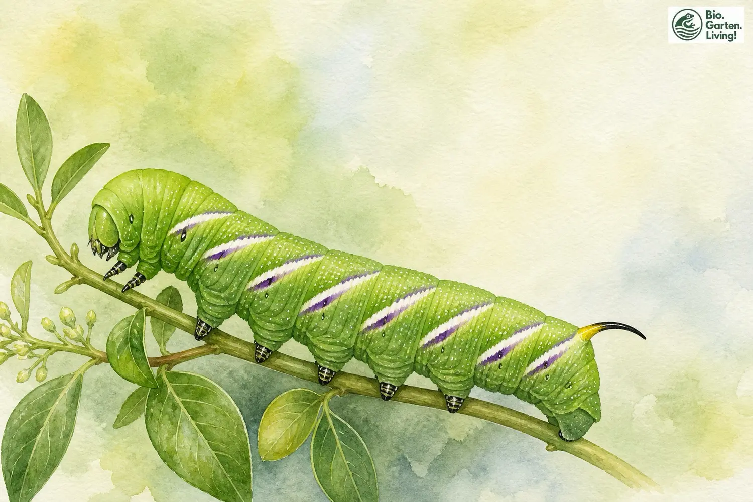 Raupe des Ligusterschwärmers (Sphinx ligustri) am Gewöhnlichen Liguster