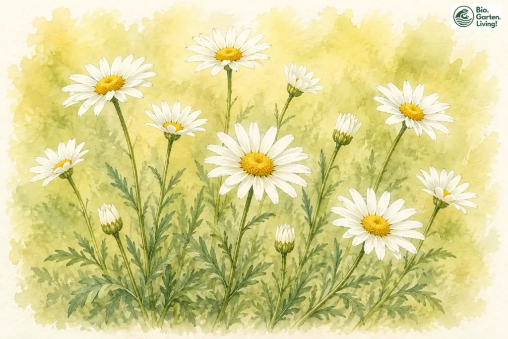 Aquarellillustration der Wiesen-Margerite (Leucanthemum vulgare)