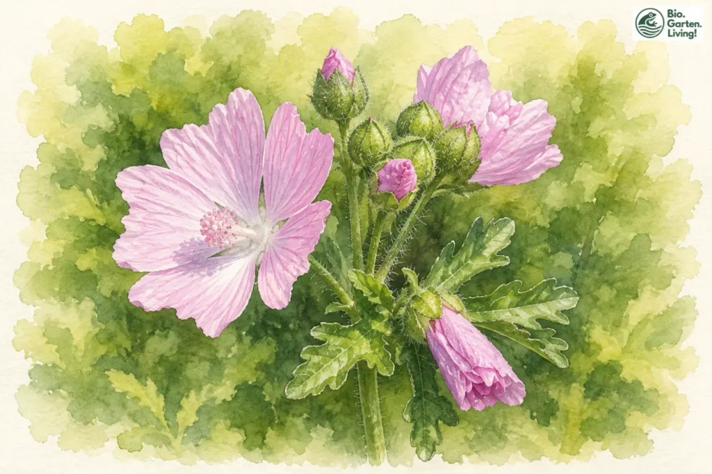 Aquarellillustration der Moschusmalve (Malva moschata)