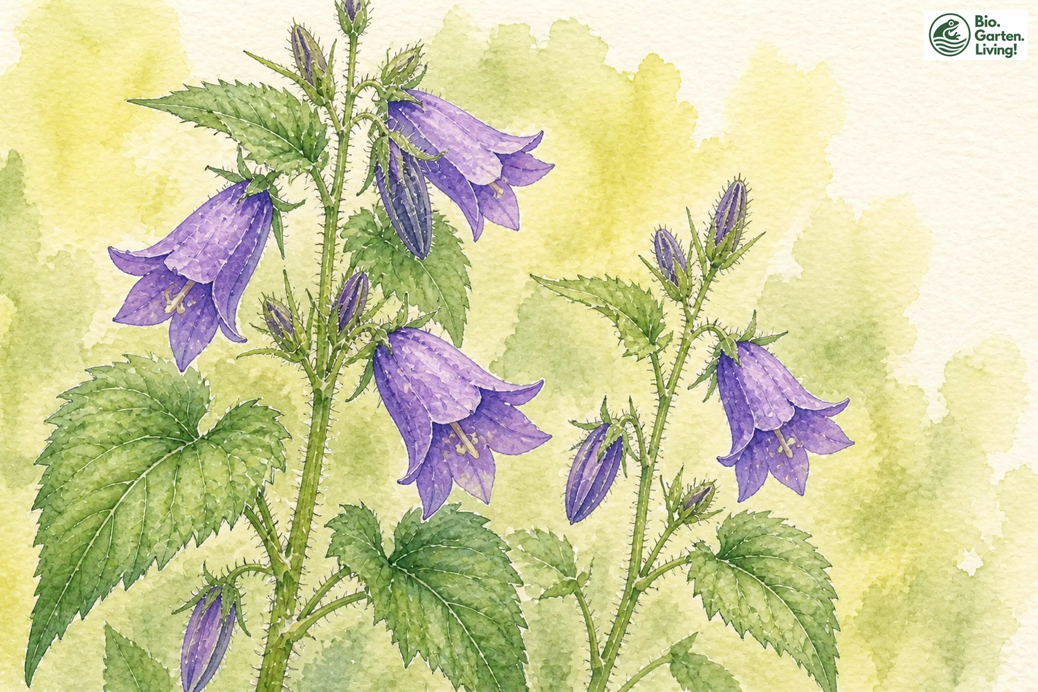 Aquarellillustration der Nesselblättrigen Glockenblume (Campanula trachelium)