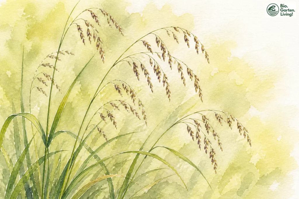 Aquarellillustration des Nickenden Perlgrases (Melica nutans)
