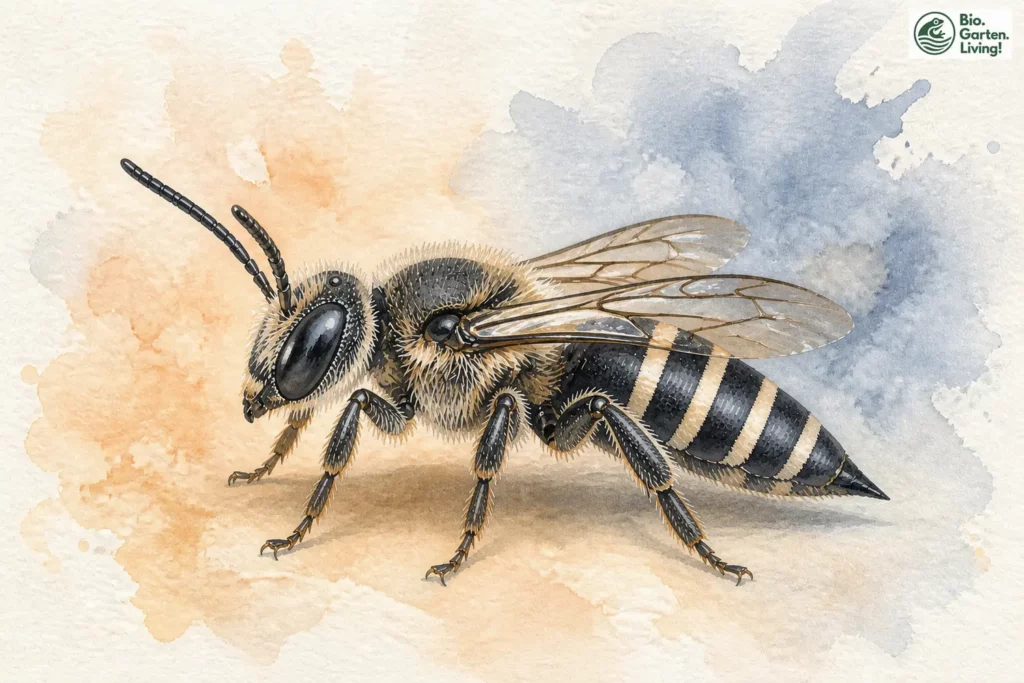 Aquarell der Rötlichen Kegelbiene (Coelioxys rufescens)