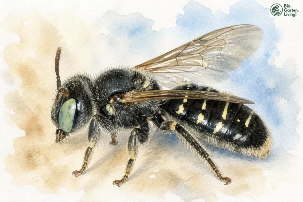 Aquarell der Salz-Buntbiene (Camptopoeum friesei)
