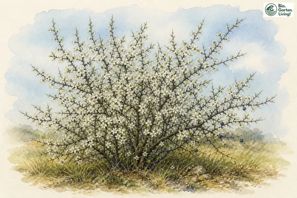 Schlehe (Prunus spinosa) als Aquarell