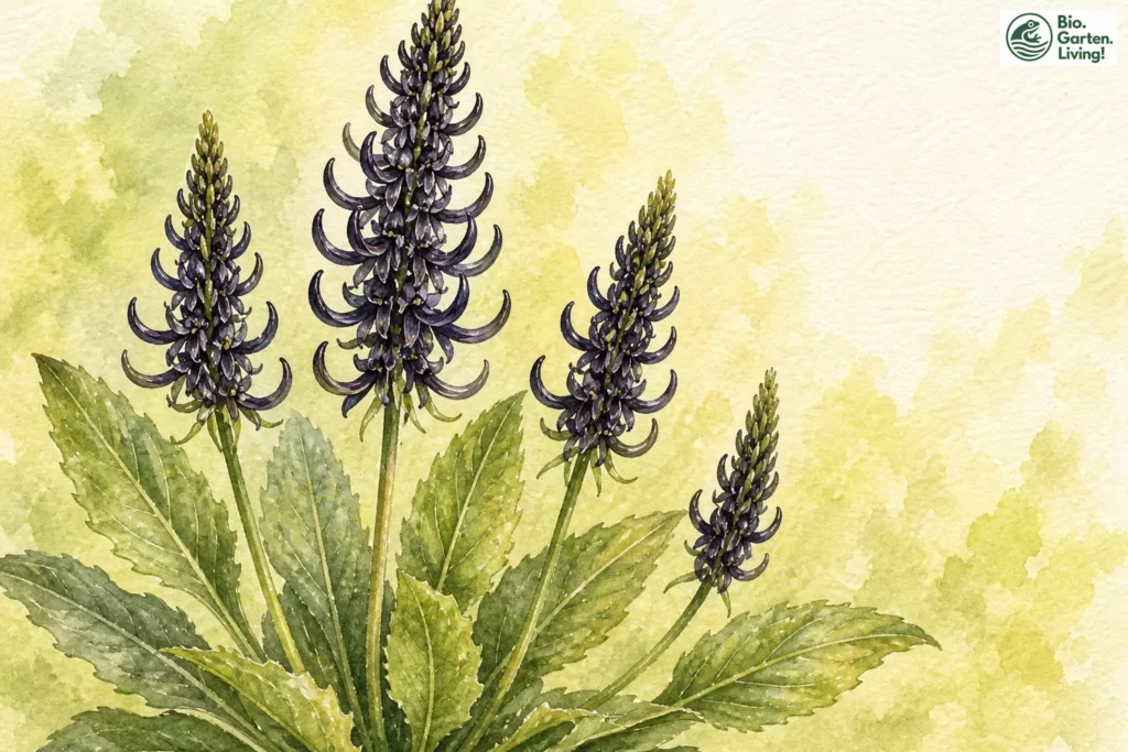 Aquarellillustration der Schwarzen Teufelskralle (Phyteuma nigrum)