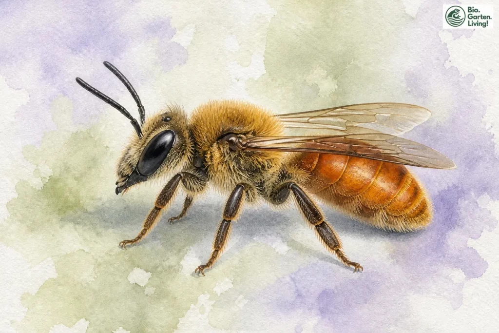 Aquarell der Skabiosen-Sandbiene (Andrena marginata)