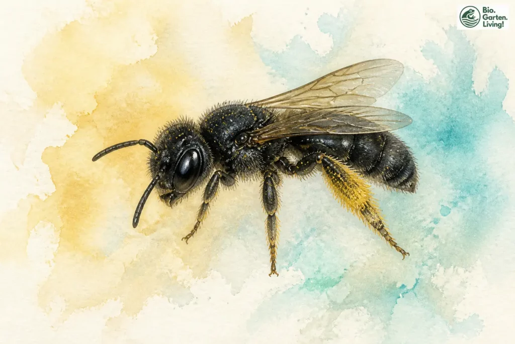 Aquarell der Spitzzähnigen Zottelbiene (Panurgus dentipes)