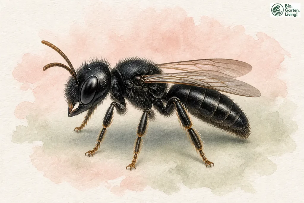Aquarell der Stumpfzähnigen Zottelbiene (Panurgus calcaratus)