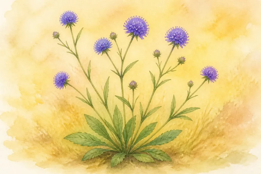 Teufelsabbiss (Succisa pratensis) als Aquarell