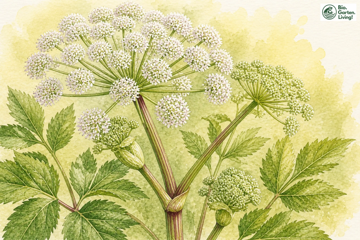 Aquarellillustration der Wald-Engelwurz (Angelica sylvestris)