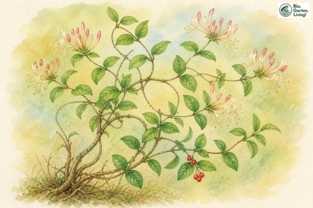 Wald-Geißblatt (Lonicera periclymenum) als Aquarell