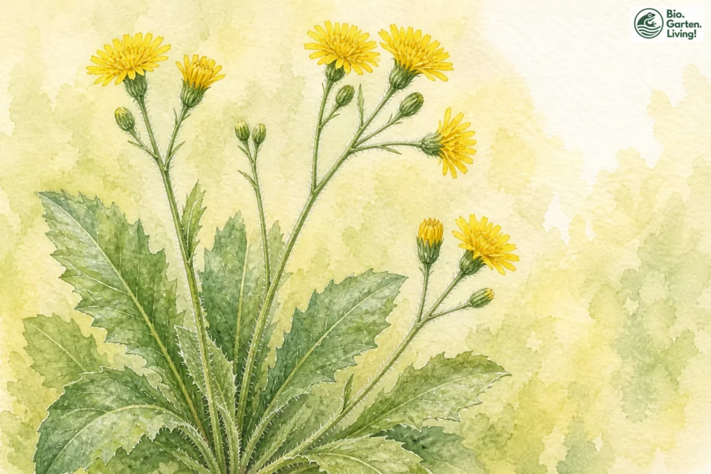 Aquarellillustration des Wald-Habichtskrauts (Hieracium murorum)