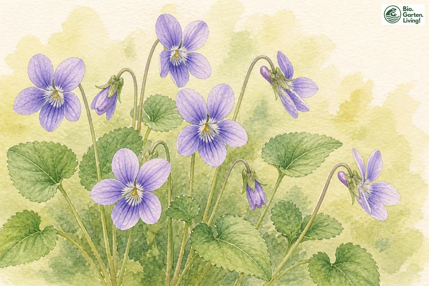 Aquarellillustration des Wald-Veilchens (Viola reichenbachiana)