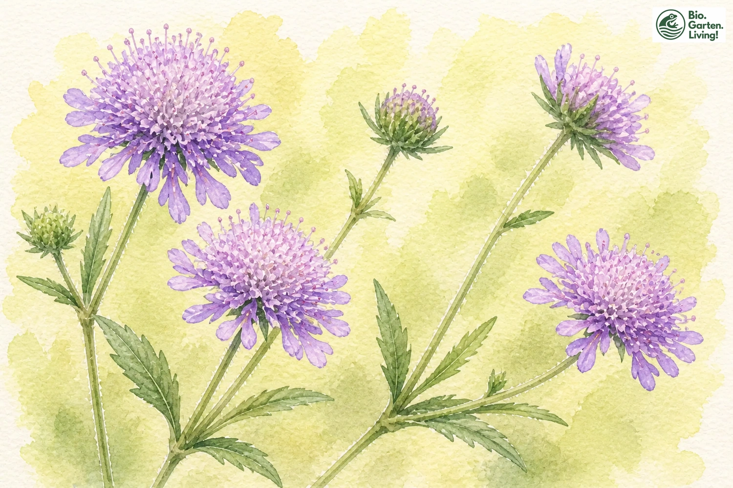 Aquarellillustration der Wald-Witwenblume (Knautia dipsacifolia)