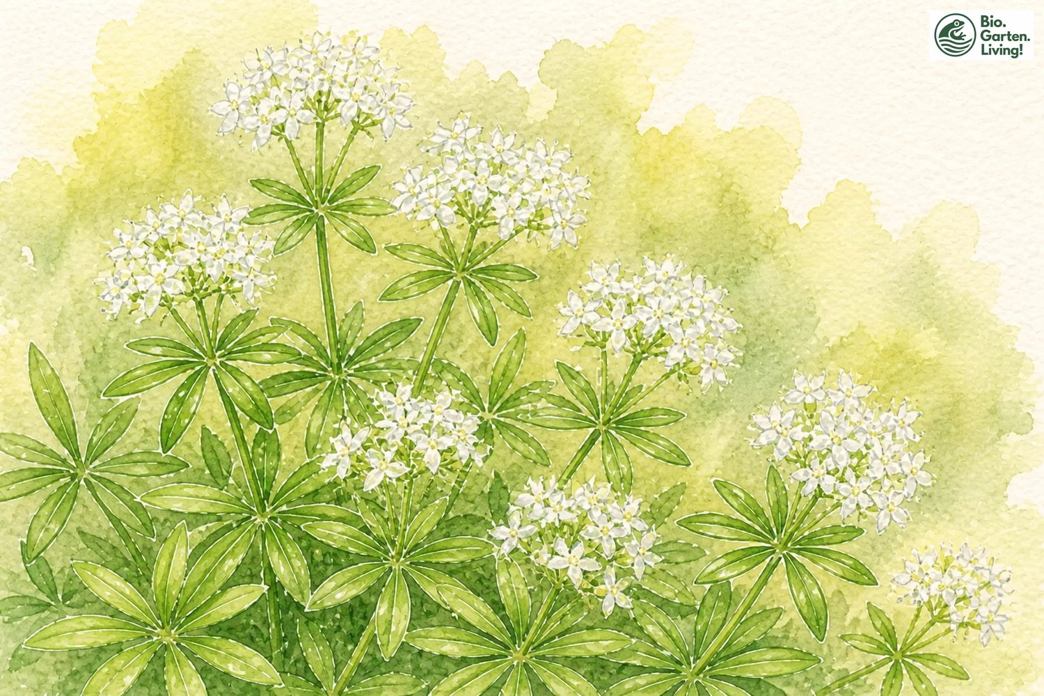 Aquarellillustration des Waldmeisters (Galium odoratum)
