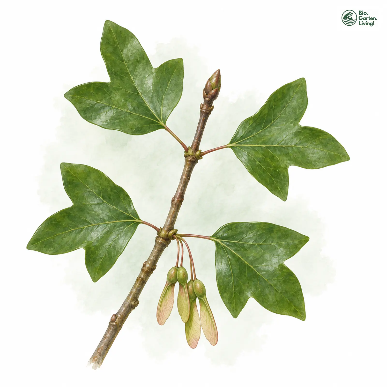 Aquarellzeichnung: Französischer Ahorn (Acer monspessulanum)