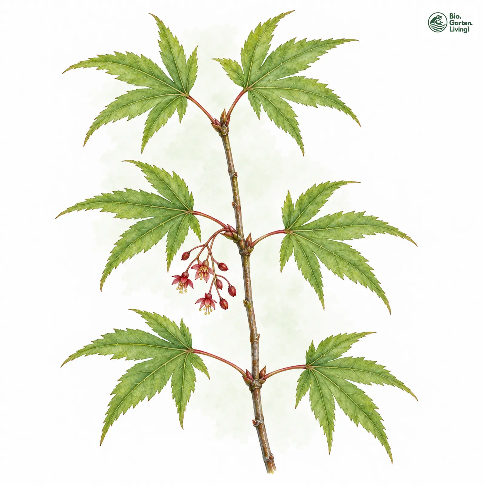 Aquarellzeichnung: Fächer-Ahorn (Acer palmatum)