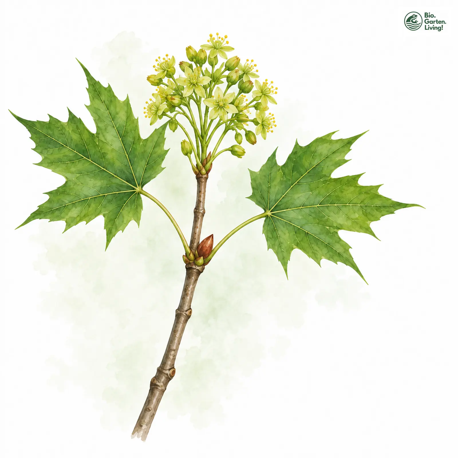 Aquarellzeichnung: Spitz-Ahorn (Acer platanoides)