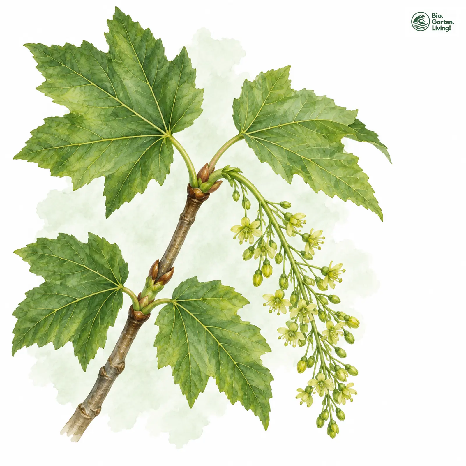 Aquarellzeichnung: Berg-Ahorn (Acer pseudoplatanus)