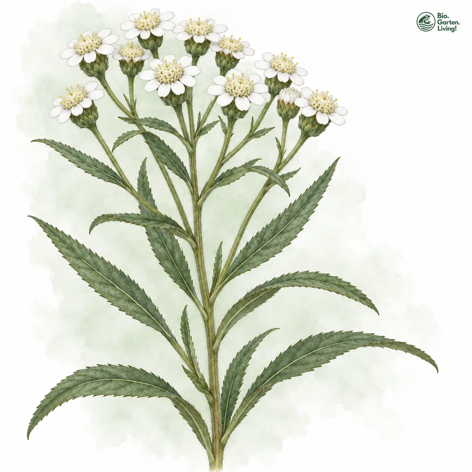 Aquarellzeichnung: Weidenblatt-Schafgarbe (Achillea salicifolia)