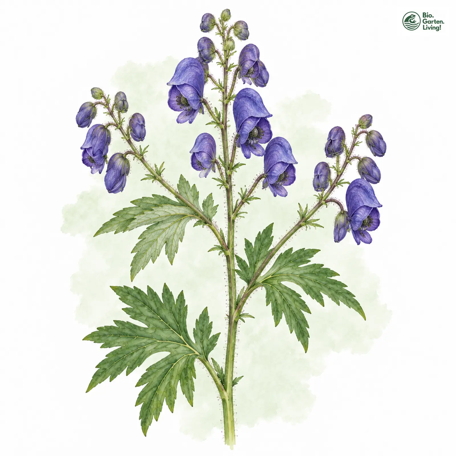 Aquarellzeichnung: Rispen-Eisenhut (Aconitum degenii)