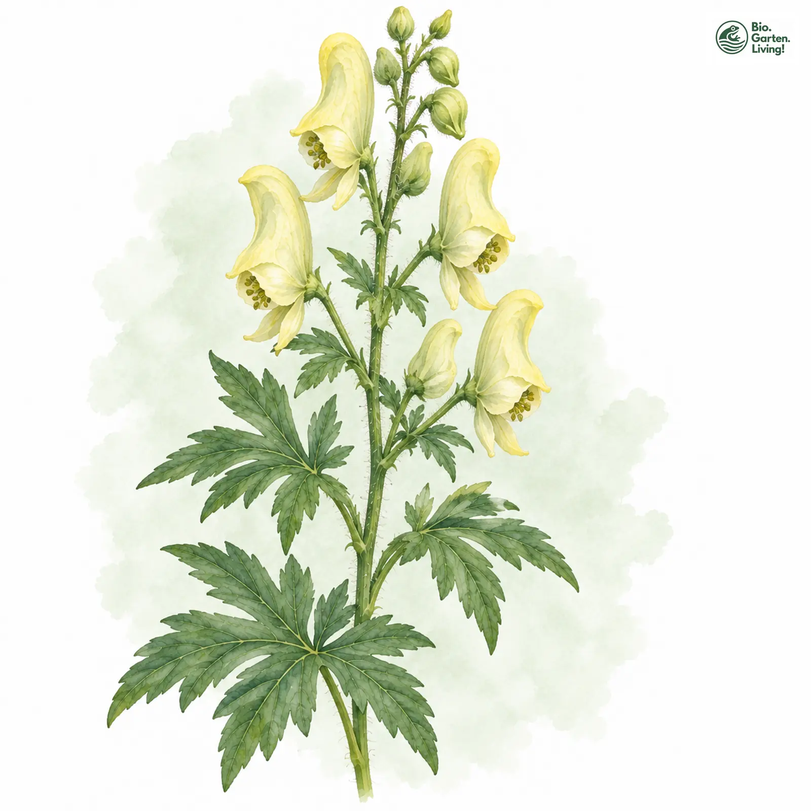 Aquarellzeichnung: Gelber Eisenhut (Aconitum lycoctonum)