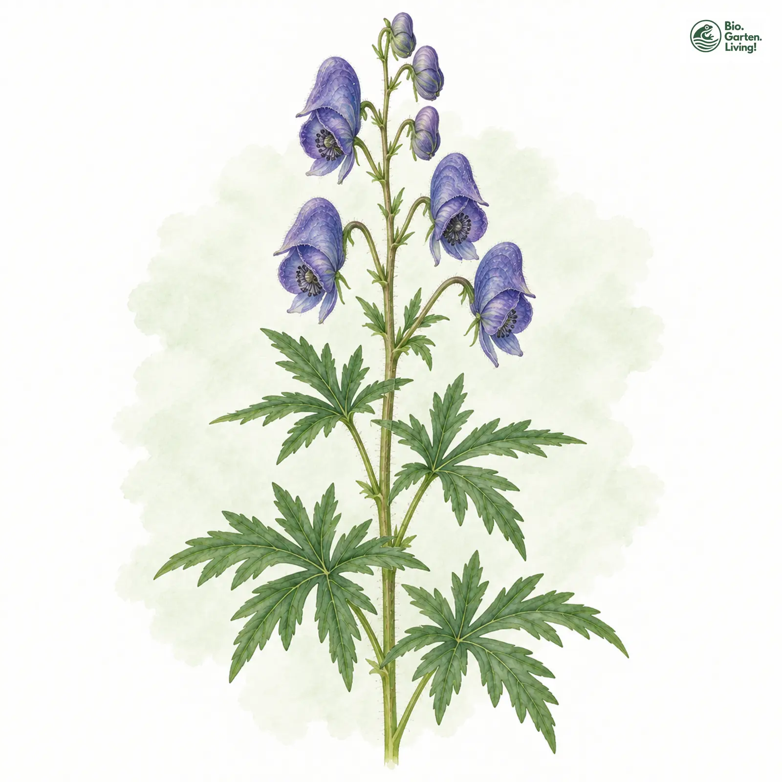 Aquarellzeichnung: Behaarter Eisenhut (Aconitum pilipes)
