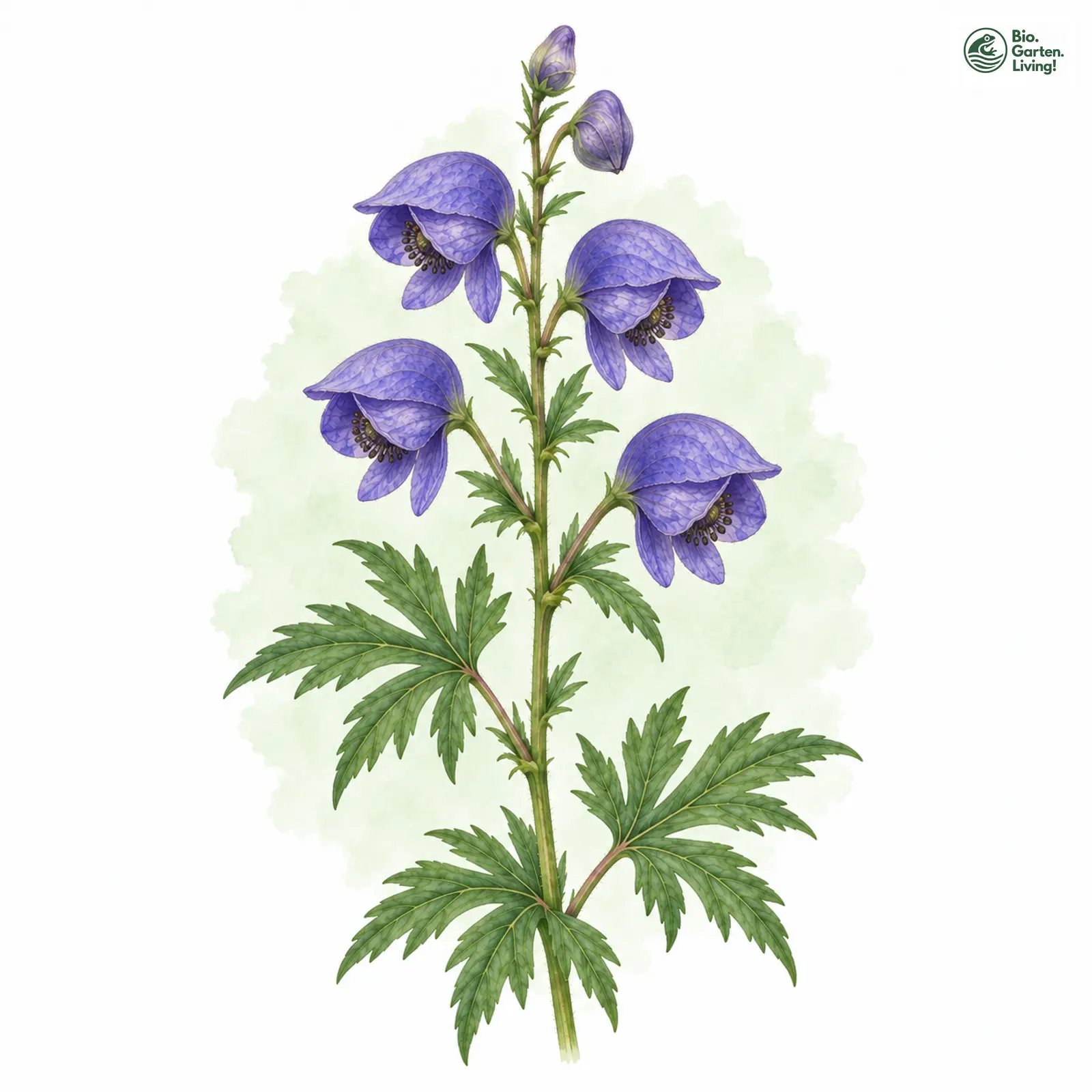 Aquarellzeichnung: Sudeten-Eisenhut (Aconitum plicatum)