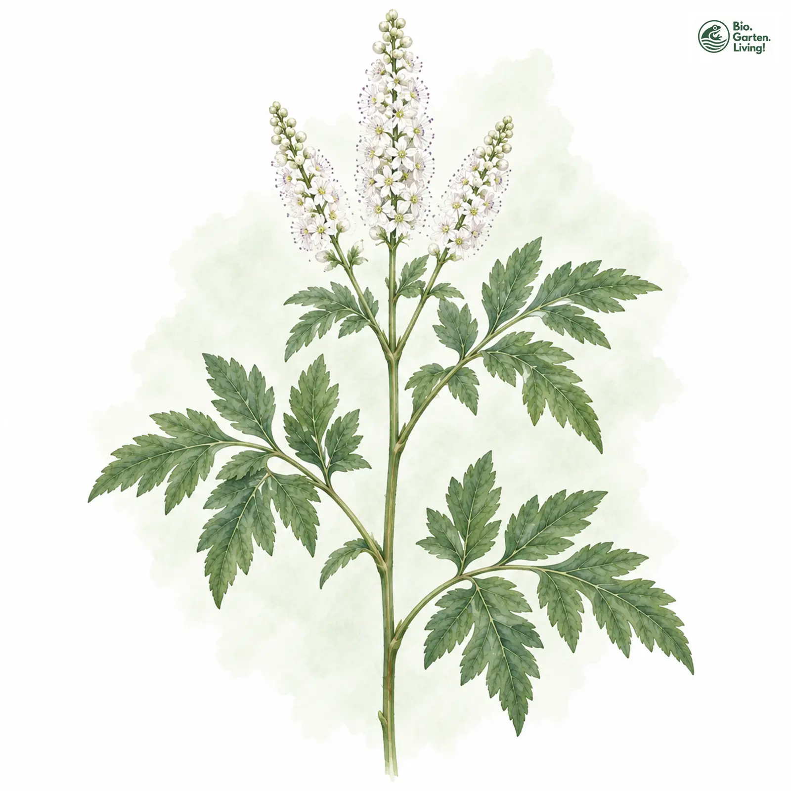Aquarellzeichnung: Christophskraut (Actaea spicata)