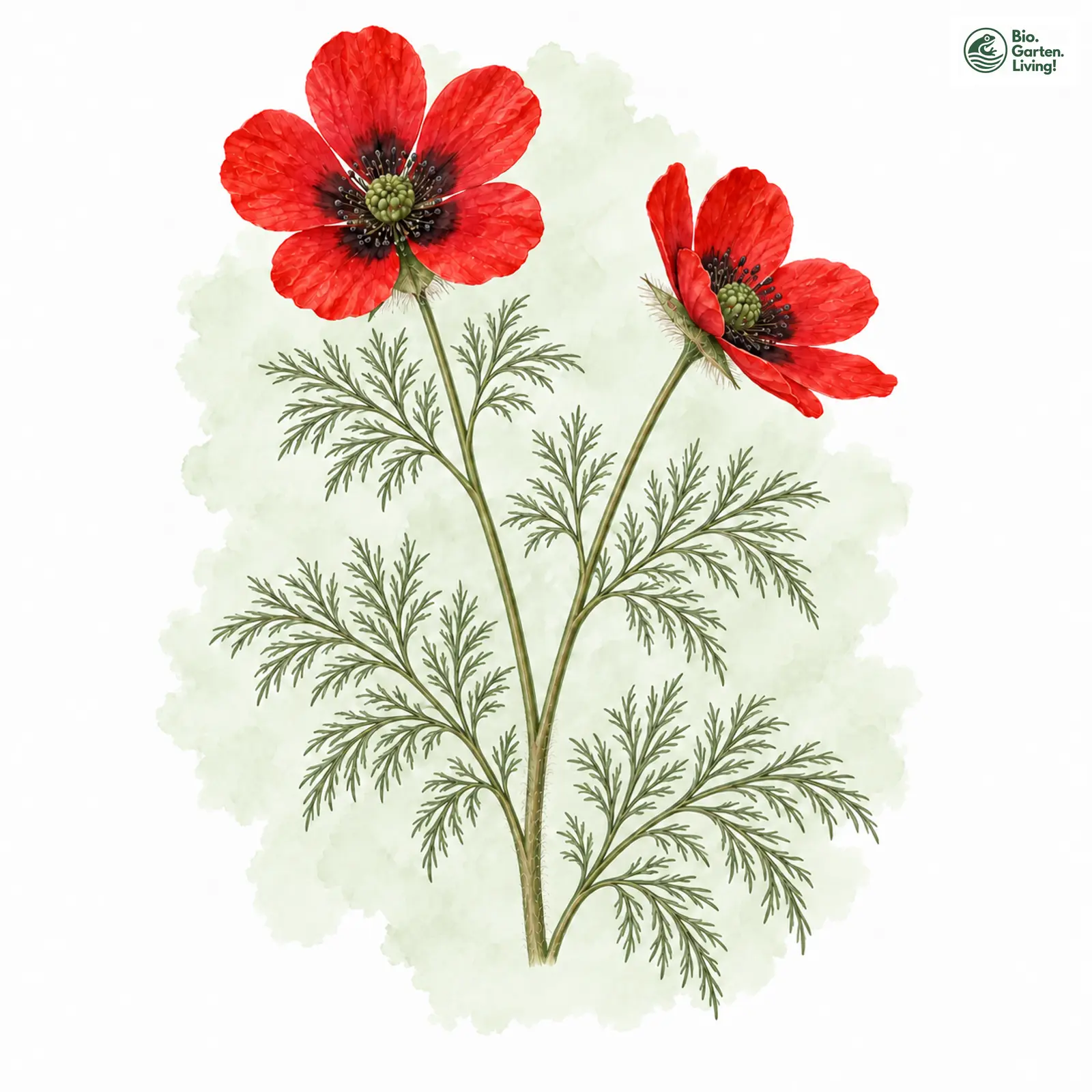 Aquarellzeichnung: Flammen-Adonisröschen (Adonis flammea)