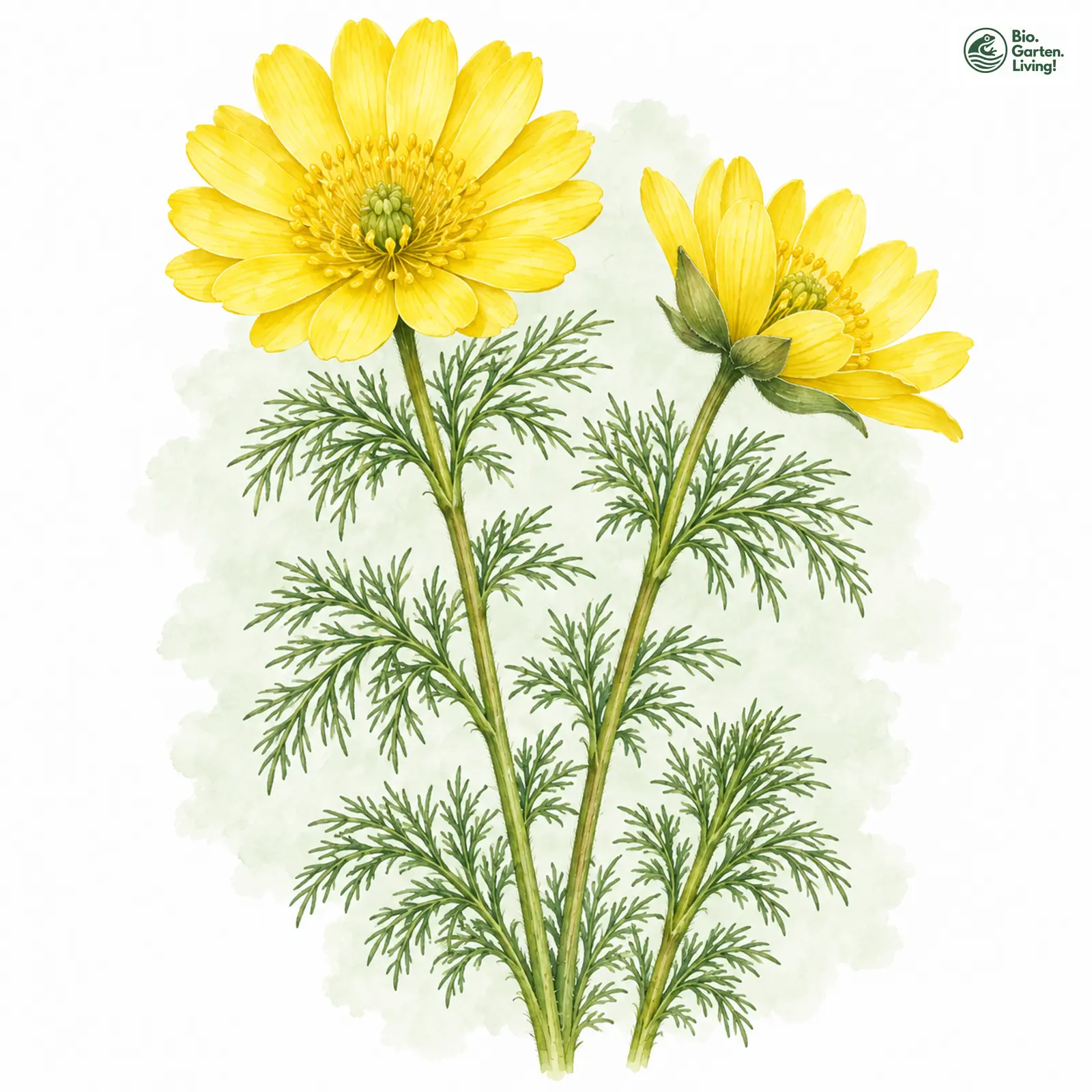 Aquarellzeichnung: Frühlings-Adonisröschen (Adonis vernalis)