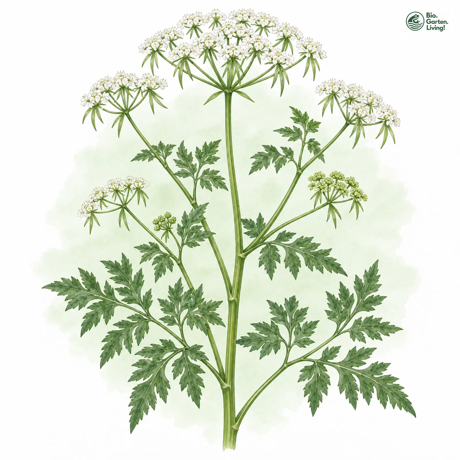 Aquarellzeichnung: Hundspetersilie (Aethusa cynapium)