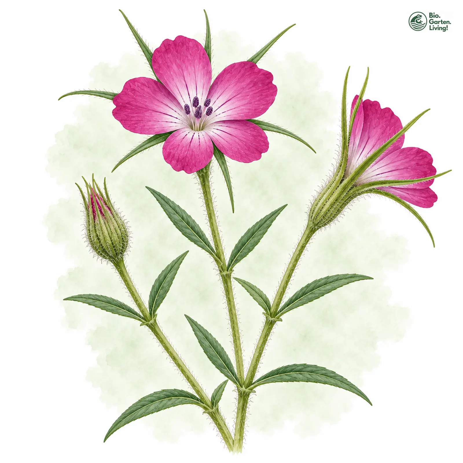 Aquarellzeichnung: Korn-Rade (Agrostemma githago)