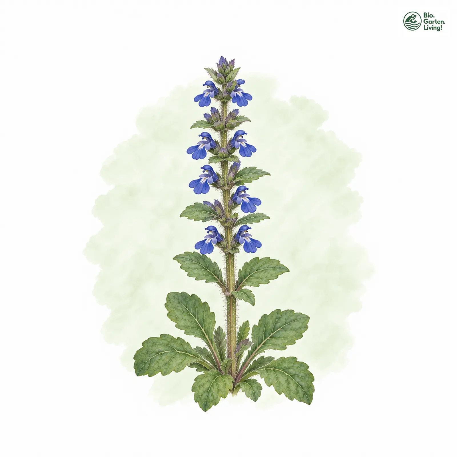 Aquarellzeichnung: Heide-Günsel (Ajuga genevensis)