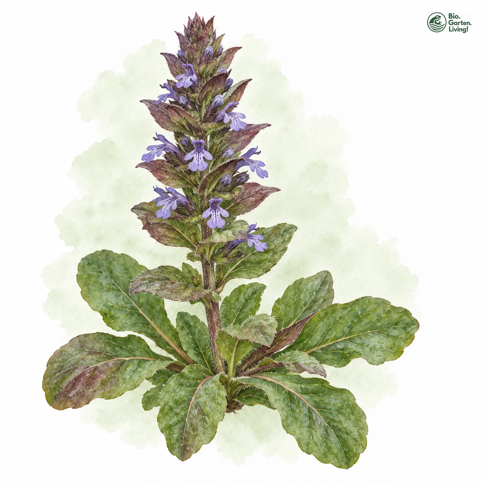 Aquarellzeichnung: Pyramiden-Günsel (Ajuga pyramidalis)