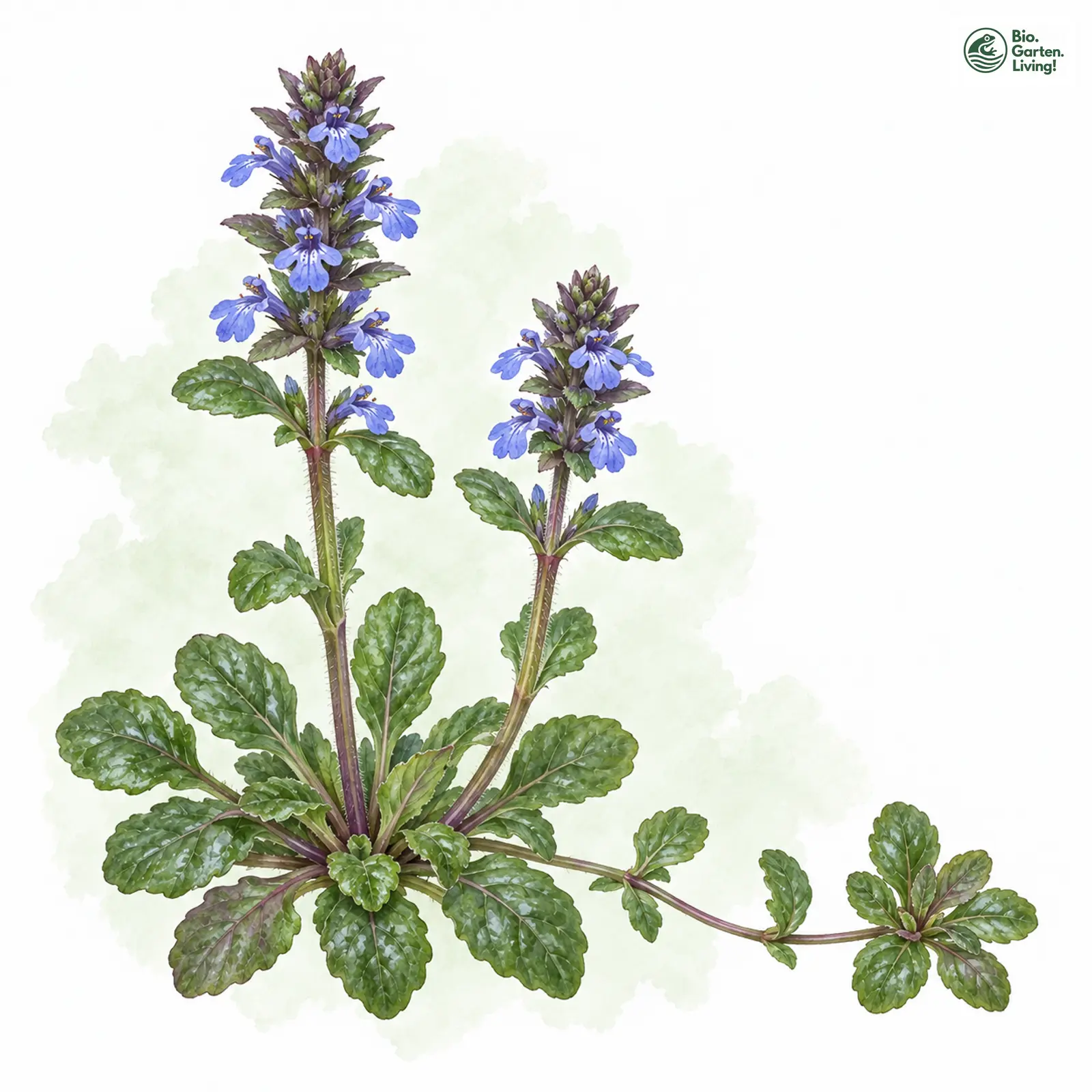 Aquarellzeichnung: Kriech-Günsel (Ajuga reptans)