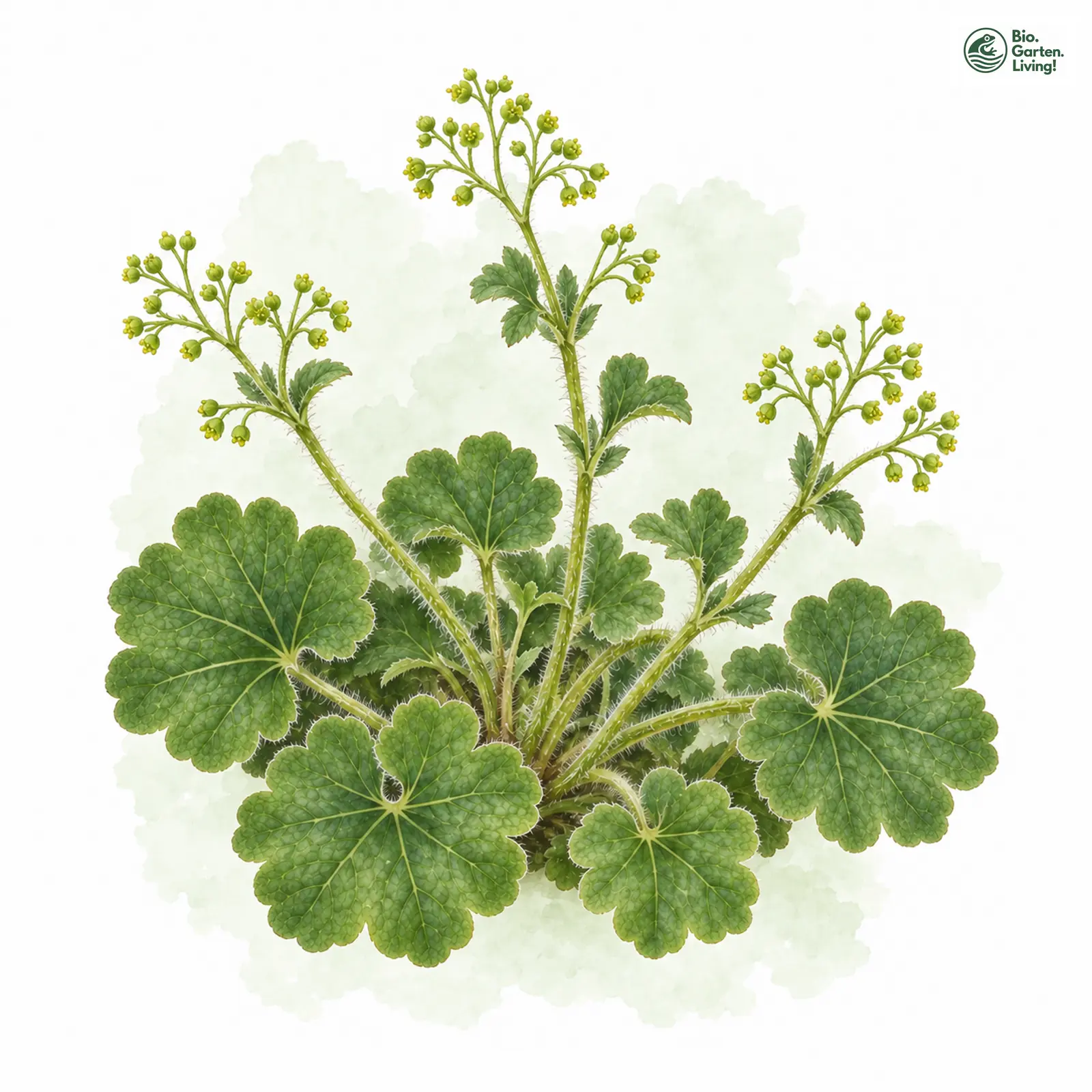 Aquarellzeichnung: Runzelblatt-Frauenmantel (Alchemilla crinita)