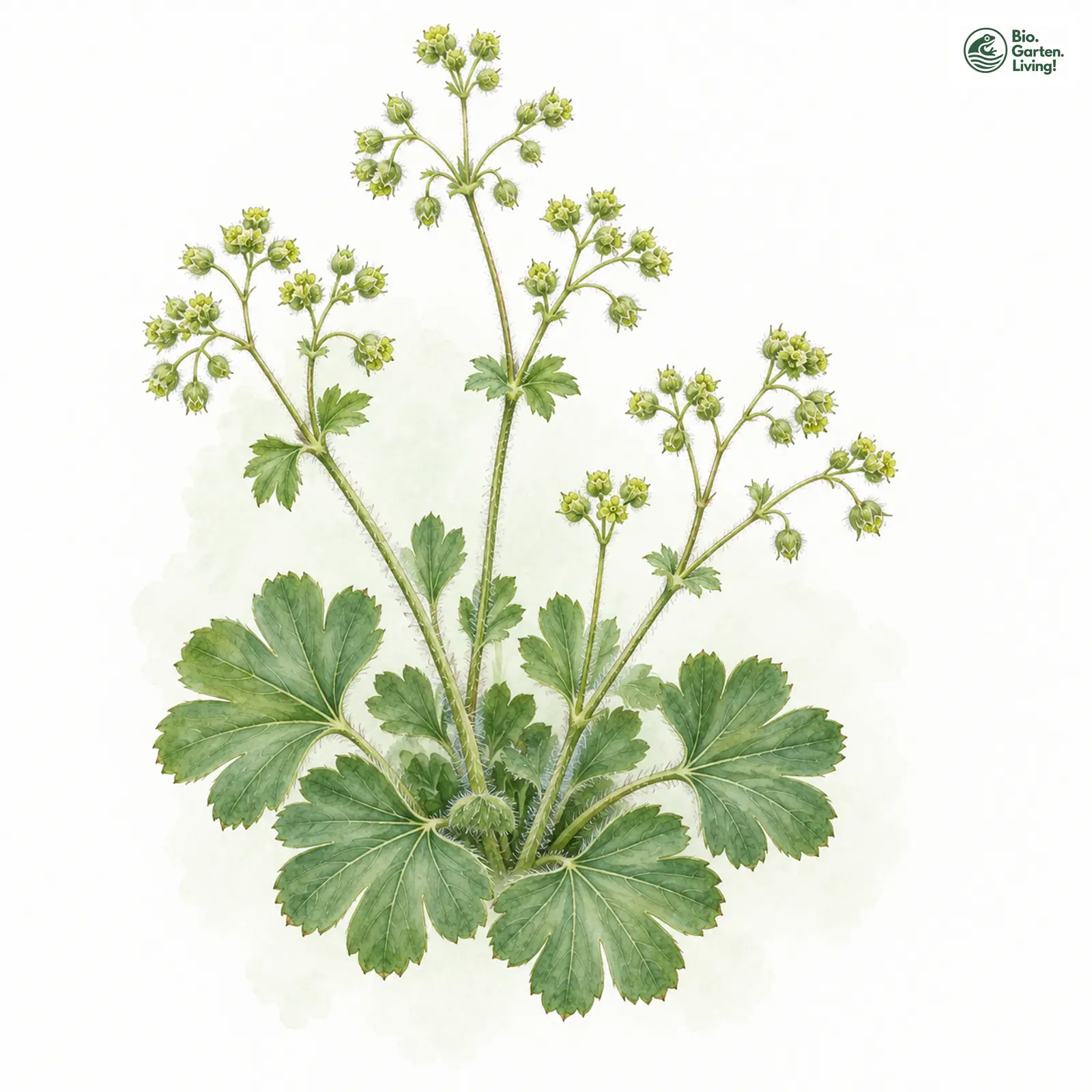 Aquarellzeichnung: Fächerblatt-Frauenmantel (Alchemilla flabellata)