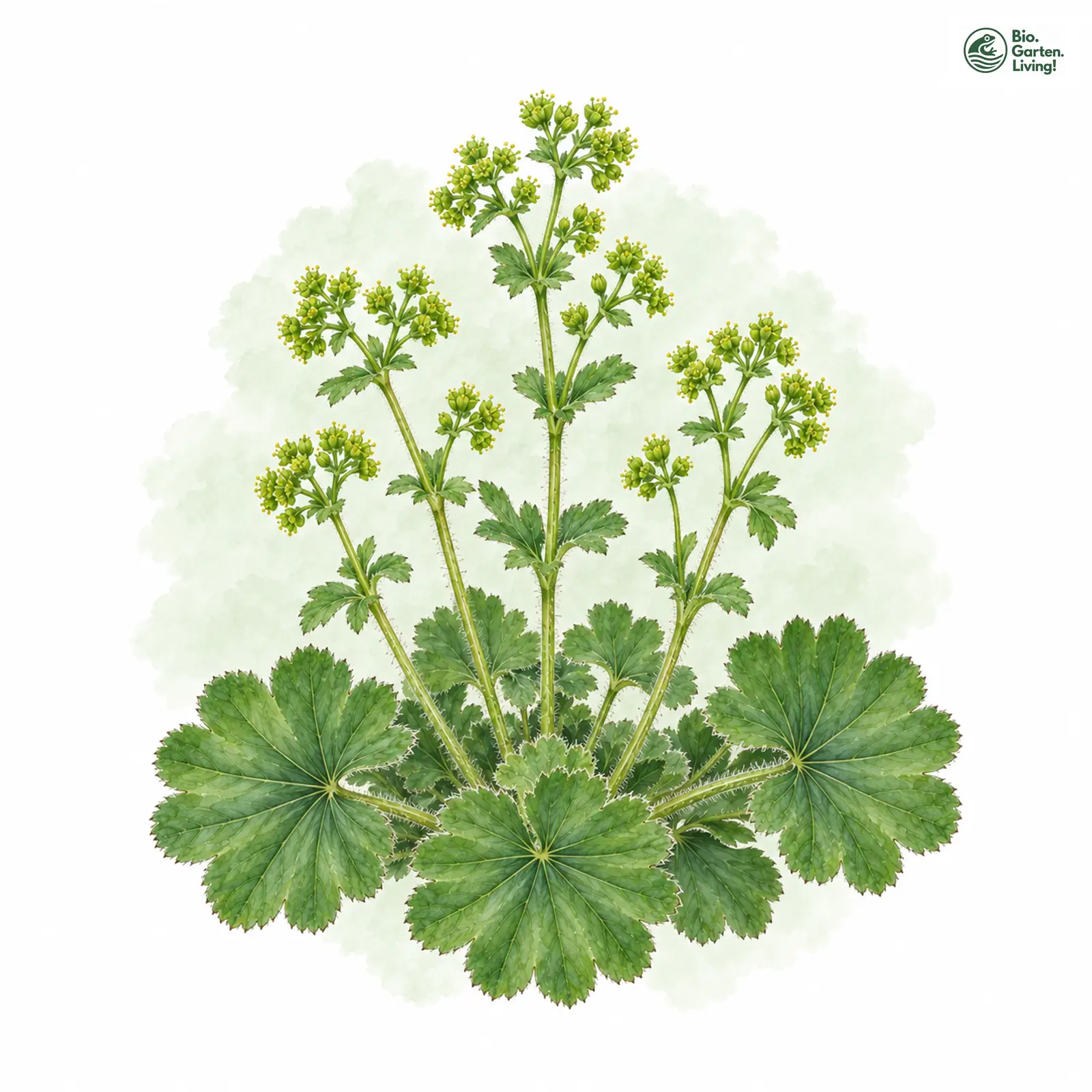 Aquarellzeichnung: Westtiroler Frauenmantel (Alchemilla hirtipes)