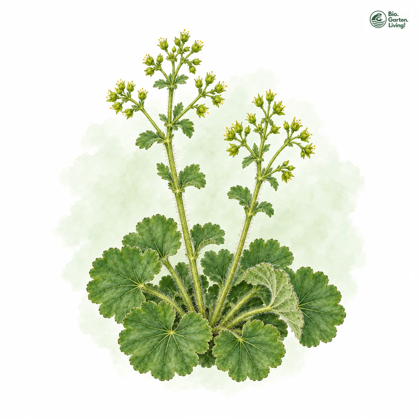 Aquarellzeichnung: Stumpfecken-Frauenmantel (Alchemilla impexa)