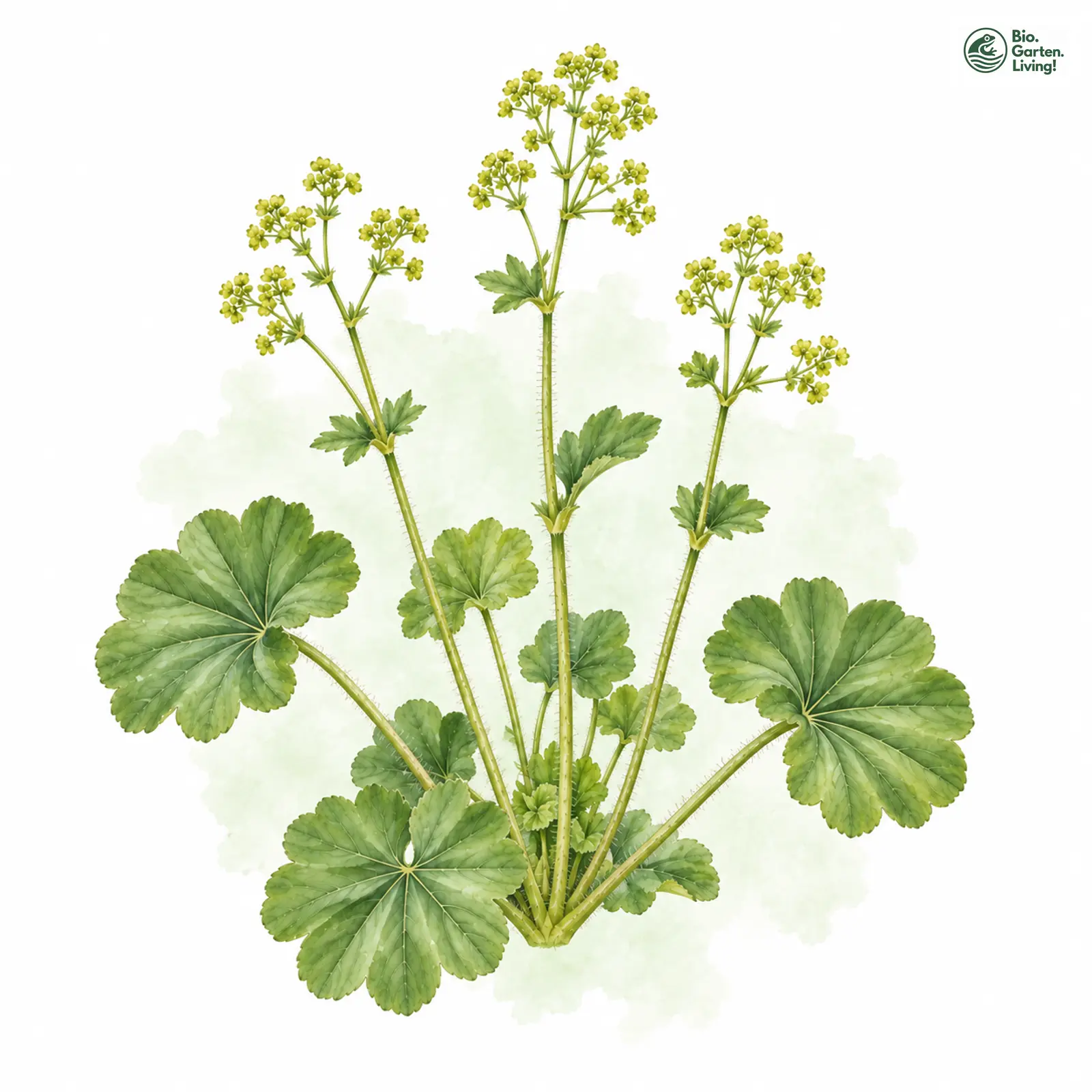 Aquarellzeichnung: Falten-Frauenmantel (Alchemilla plicata)