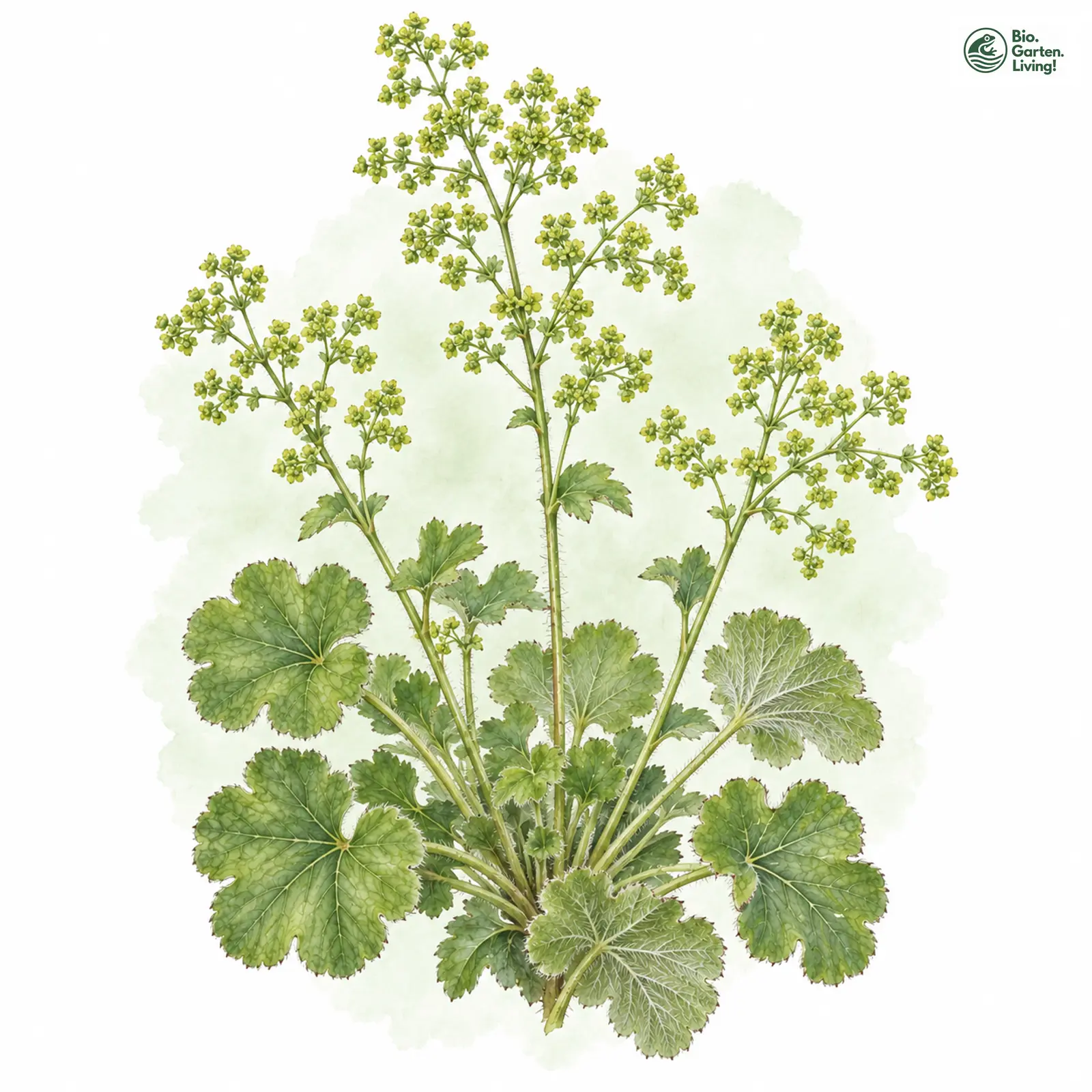Aquarellzeichnung: Träubel-Frauenmantel (Alchemilla racemulosa)