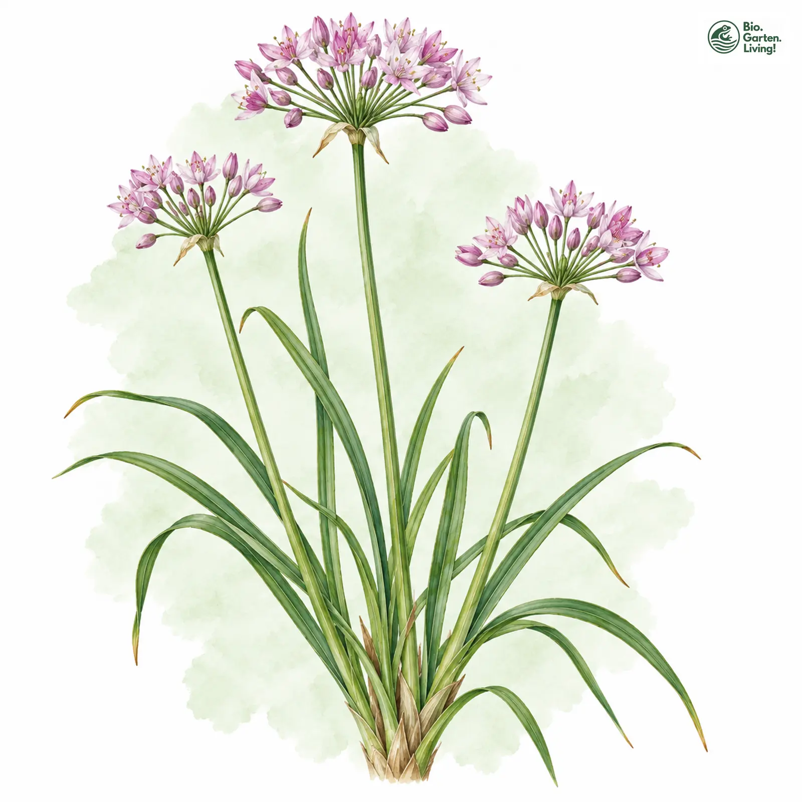 Aquarellzeichnung: Kantiger Lauch (Allium angulosum)
