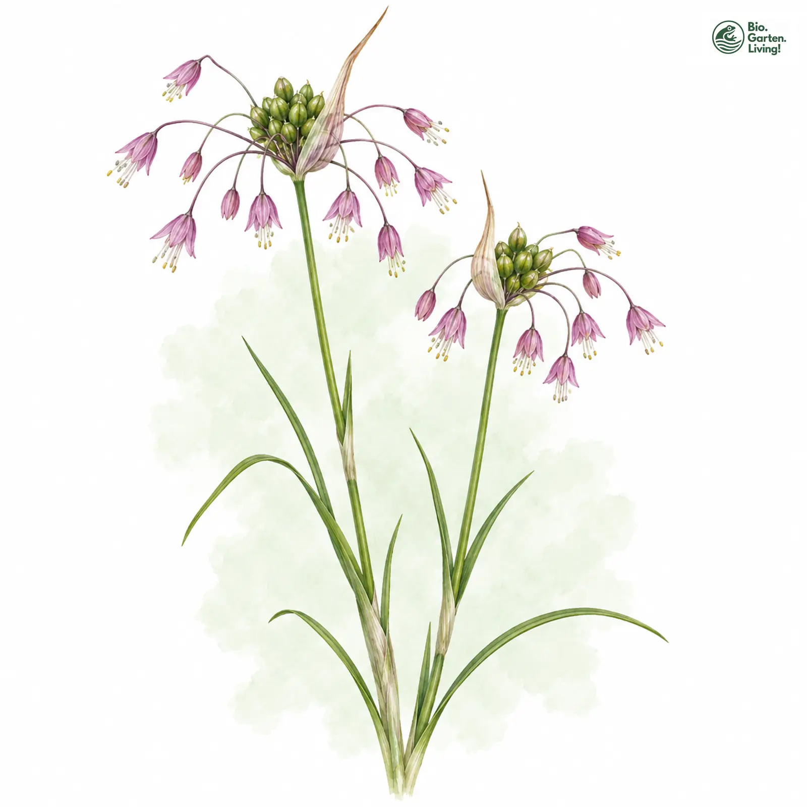 Aquarellzeichnung: Gekielter Lauch (Allium carinatum)
