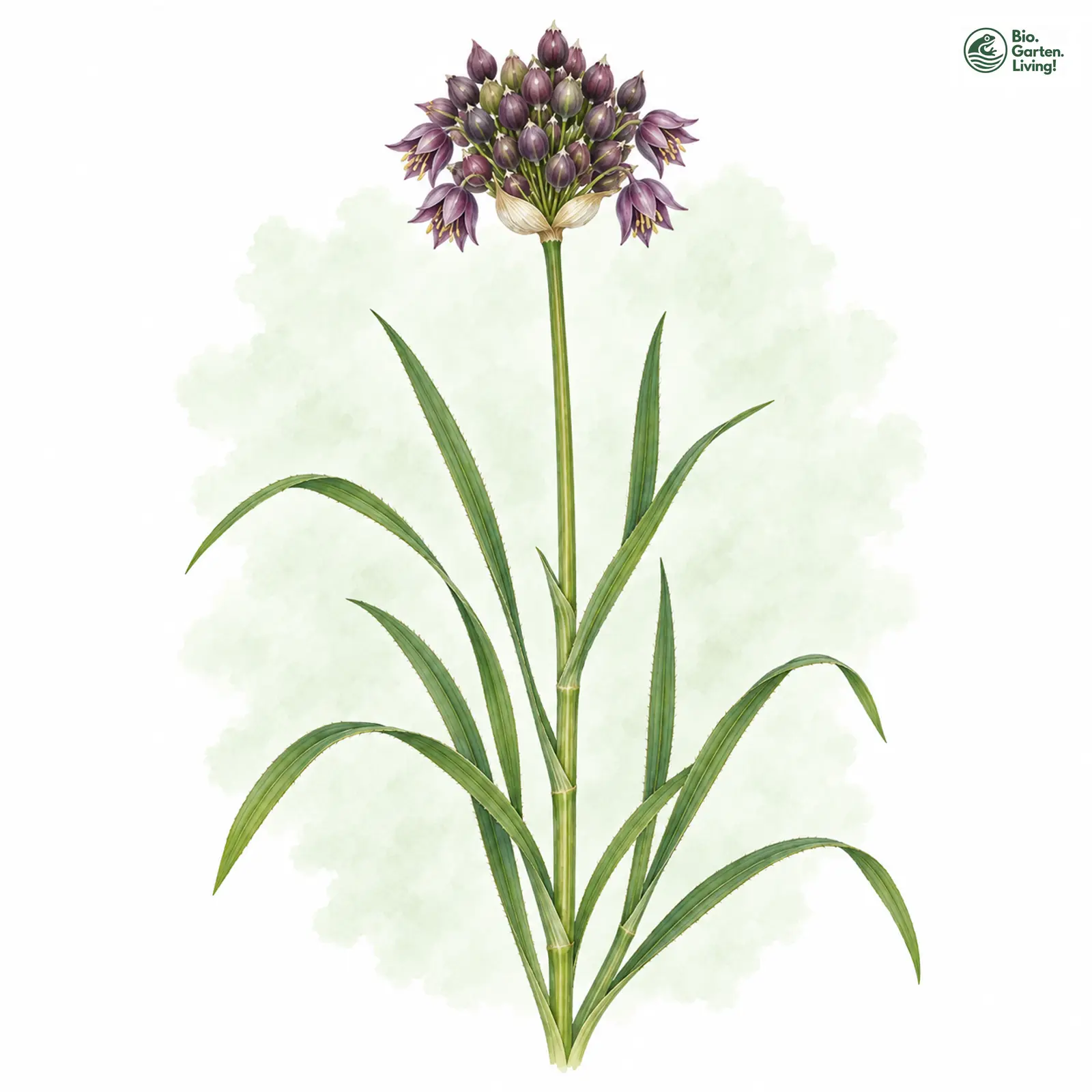 Aquarellzeichnung: Schlangen-Lauch (Allium scorodoprasum)